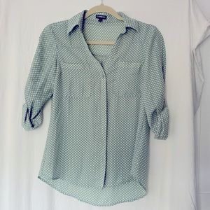 Teal Polka Dot, Express Portofino Slim Fit Button-Down Shirt XS